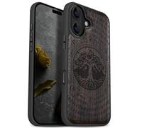 Carveit Magnetic Wooden Case for iPhone 17 Case, Wood Artisan Engraved & Black Soft TPU Shockproof Cover, Compatible with MagSafe Wireless Chargers (World Tree of Norse Mythology) Blackwood