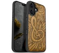 Carveit Magnetic Wooden Case for iPhone 17 Case, Wood Artisan Engraved & Black Soft TPU Shockproof Cover, Compatible with MagSafe Wireless Chargers (Zen Doodle Treble Clef) Cherry