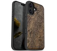 Carveit Magnetic Wooden Case for iPhone 17 Case, Wood Artisan Engraved & Black Soft TPU Shockproof Cover, Compatible with MagSafe Wireless Chargers (Gremlins & The Gears of Time) Walnut
