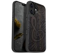 Carveit Magnetic Wooden Case for iPhone 17 Case, Wood Artisan Engraved & Black Soft TPU Shockproof Cover, Compatible with MagSafe Wireless Chargers (Zen Doodle Treble Clef) Blackwood