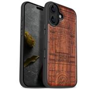 Carveit Magnetic Wooden Case for iPhone 17 Case, Wood Artisan Engraved & Black Soft TPU Shockproof Cover, Compatible with MagSafe Wireless Chargers (Baroque Splendor House) Rosy