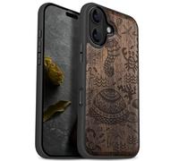Carveit Magnetic Wooden Case for iPhone 17 Case, Wood Artisan Engraved & Black Soft TPU Shockproof Cover, Compatible with MagSafe Wireless Chargers (An Oceanic Odyssey) Walnut