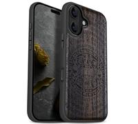 Carveit Magnetic Wooden Case for iPhone 17 Case, Wood Artisan Engraved & Black Soft TPU Shockproof Cover, Compatible with MagSafe Wireless Chargers (Mysterious Maya totem) Blackwood