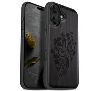 Carveit Magnetic Wooden Case for iPhone 17 Case, Wood Artisan Engraved & Black Soft TPU Shockproof Cover, Compatible with MagSafe Wireless Chargers (The Eye of Untamed Strength) Blackwood