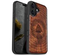 Carveit Magnetic Wooden Case for iPhone 17 Case, Wood Artisan Engraved & Black Soft TPU Shockproof Cover, Compatible with MagSafe Wireless Chargers (Ancient Wisdom in Viking Design) Rosy