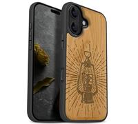 Carveit Magnetic Wooden Case for iPhone 17 Case, Wood Artisan Engraved & Black Soft TPU Shockproof Cover, Compatible with MagSafe Wireless Chargers (Radiant Vintage Lantern) Cherry