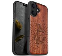Carveit Magnetic Wooden Case for iPhone 17 Case, Wood Artisan Engraved & Black Soft TPU Shockproof Cover, Compatible with MagSafe Wireless Chargers (Radiant Anchor Symbol) Rosy
