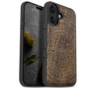 Carveit Magnetic Wooden Case for iPhone 17 Case, Wood Artisan Engraved & Black Soft TPU Shockproof Cover, Compatible with MagSafe Wireless Chargers (Mysterious Maya totem) Walnut