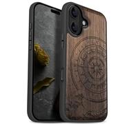 Carveit Magnetic Wooden Case for iPhone 17 Case, Wood Artisan Engraved & Black Soft TPU Shockproof Cover, Compatible with MagSafe Wireless Chargers (The Compass and the Wave) Walnut