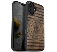 Carveit Magnetic Wooden Case for iPhone 17 Case, Wood Artisan Engraved & Black Soft TPU Shockproof Cover, Compatible with MagSafe Wireless Chargers (Voyager's Crest) Walnut