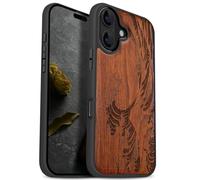Carveit Magnetic Wooden Case for iPhone 17 Case, Wood Artisan Engraved & Black Soft TPU Shockproof Cover, Compatible with MagSafe Wireless Chargers (Wave Reimagined) Rosy
