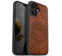 Carveit Magnetic Wooden Case for iPhone 17 Case, Wood Artisan Engraved & Black Soft TPU Shockproof Cover, Compatible with MagSafe Wireless Chargers (Mysterious Maya totem) Rosy