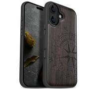 Carveit Magnetic Wooden Case for iPhone 17 Case, Wood Artisan Engraved & Black Soft TPU Shockproof Cover, Compatible with MagSafe Wireless Chargers (The Incomplete Compass) Blackwood