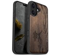 Carveit Magnetic Wooden Case for iPhone 17 Case, Wood Artisan Engraved & Black Soft TPU Shockproof Cover, Compatible with MagSafe Wireless Chargers (Wave Reimagined) Walnut