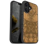 Carveit Magnetic Wooden Case for iPhone 17 Case, Wood Artisan Engraved & Black Soft TPU Shockproof Cover, Compatible with MagSafe Wireless Chargers (Ancient Roots, Esoteric Paths) Cherry