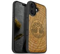 Carveit Magnetic Wooden Case for iPhone 17 Case, Wood Artisan Engraved & Black Soft TPU Shockproof Cover, Compatible with MagSafe Wireless Chargers (World Tree of Norse Mythology) Cherry