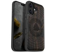 Carveit Magnetic Wooden Case for iPhone 17 Case, Wood Artisan Engraved & Black Soft TPU Shockproof Cover, Compatible with MagSafe Wireless Chargers (Ancient Wisdom in Viking Design) Blackwood