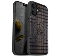 Carveit Magnetic Wooden Case for iPhone 17 Case, Wood Artisan Engraved & Black Soft TPU Shockproof Cover, Compatible with MagSafe Wireless Chargers (Voyager's Crest) Blackwood