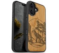Carveit Magnetic Wooden Case for iPhone 17 Case, Wood Artisan Engraved & Black Soft TPU Shockproof Cover, Compatible with MagSafe Wireless Chargers (Fox and woods) Cherry