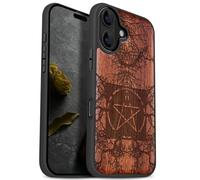Carveit Magnetic Wooden Case for iPhone 17 Case, Wood Artisan Engraved & Black Soft TPU Shockproof Cover, Compatible with MagSafe Wireless Chargers (Ancient Roots, Esoteric Paths) Rosy