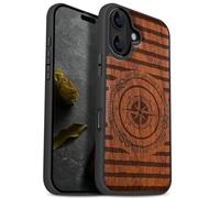 Carveit Magnetic Wooden Case for iPhone 17 Case, Wood Artisan Engraved & Black Soft TPU Shockproof Cover, Compatible with MagSafe Wireless Chargers (Voyager's Crest) Rosy