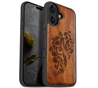 Carveit Magnetic Wooden Case for iPhone 17 Case, Wood Artisan Engraved & Black Soft TPU Shockproof Cover, Compatible with MagSafe Wireless Chargers (The Eye of Untamed Strength) Rosy
