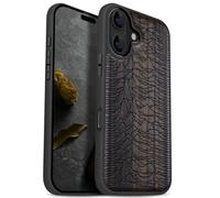 Carveit Magnetic Wooden Case for iPhone 17 Case, Wood Artisan Engraved & Black Soft TPU Shockproof Cover, Compatible with MagSafe Wireless Chargers (Unknown Pleasures) Blackwood
