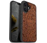 Carveit Magnetic Wooden Case for iPhone 17 Case, Wood Artisan Engraved & Black Soft TPU Shockproof Cover, Compatible with MagSafe Wireless Chargers (The Maya Calendar) Rosy
