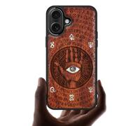 Carveit Magnetic Wooden Case for iPhone 17 Case, Wood Artisan Engraved & Handmade Shell Inlaid, TPU Shockproof Cover, Compatible with MagSafe Wireless Chargers (All-Seeing Hand-Rosy)