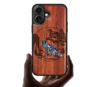 Carveit Magnetic Wooden Case for iPhone 17 Case, Wood Artisan Engraved & Handmade Shell Inlaid, TPU Shockproof Cover, Compatible with MagSafe Wireless Chargers (Fox and woods-Rosy)