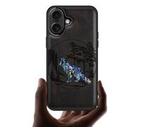 Carveit Magnetic Wooden Case for iPhone 17 Case, Wood Artisan Engraved & Handmade Shell Inlaid, TPU Shockproof Cover, Compatible with MagSafe Wireless Chargers (Fox and woods-Blackwood)