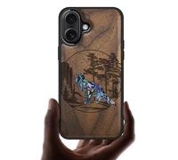 Carveit Magnetic Wooden Case for iPhone 17 Case, Wood Artisan Engraved & Handmade Shell Inlaid, TPU Shockproof Cover, Compatible with MagSafe Wireless Chargers (Fox and woods-Walnut)