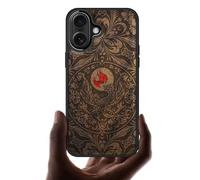 Carveit Magnetic Wooden Case for iPhone 17 Case, Wood Artisan Engraved & Handmade Shell Inlaid, TPU Shockproof Cover, Compatible with MagSafe Wireless Chargers (Phoenix in Symmetry-Walnut)