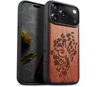 Carveit Magnetic Wooden Case for iPhone 17 Pro Case, Wood Artisan Engraved & Black Soft TPU Shockproof Cover, Compatible with MagSafe Wireless Chargers (The Eye of Untamed Strength) Rosy