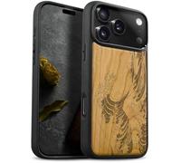 Carveit Magnetic Wooden Case for iPhone 17 Pro Case, Wood Artisan Engraved & Black Soft TPU Shockproof Cover, Compatible with MagSafe Wireless Chargers (Wave Reimagined) Cherry