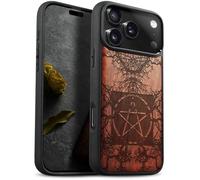 Carveit Magnetic Wooden Case for iPhone 17 Pro Case, Wood Artisan Engraved & Black Soft TPU Shockproof Cover, Compatible with MagSafe Wireless Chargers (Ancient Roots, Esoteric Paths) Rosy
