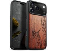 Carveit Magnetic Wooden Case for iPhone 17 Pro Case, Wood Artisan Engraved & Black Soft TPU Shockproof Cover, Compatible with MagSafe Wireless Chargers (Wave Reimagined) Rosy