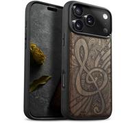 Carveit Magnetic Wooden Case for iPhone 17 Pro Case, Wood Artisan Engraved & Black Soft TPU Shockproof Cover, Compatible with MagSafe Wireless Chargers (Zen Doodle Treble Clef) Walnut