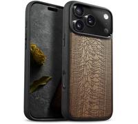 Carveit Magnetic Wooden Case for iPhone 17 Pro Case, Wood Artisan Engraved & Black Soft TPU Shockproof Cover, Compatible with MagSafe Wireless Chargers (Unknown Pleasures) Walnut