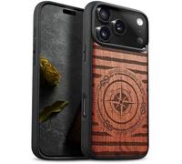 Carveit Magnetic Wooden Case for iPhone 17 Pro Case, Wood Artisan Engraved & Black Soft TPU Shockproof Cover, Compatible with MagSafe Wireless Chargers (Voyager's Crest) Rosy