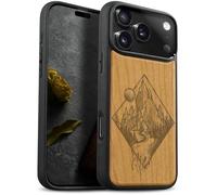 Carveit Magnetic Wooden Case for iPhone 17 Pro Case, Wood Artisan Engraved & Black Soft TPU Shockproof Cover, Compatible with MagSafe Wireless Chargers (Serene Mountain Path in Nature) Cherry