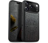 Carveit Magnetic Wooden Case for iPhone 17 Pro Case, Wood Artisan Engraved & Black Soft TPU Shockproof Cover, Compatible with MagSafe Wireless Chargers (Mysterious Maya totem) Blackwood