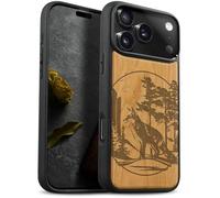 Carveit Magnetic Wooden Case for iPhone 17 Pro Case, Wood Artisan Engraved & Black Soft TPU Shockproof Cover, Compatible with MagSafe Wireless Chargers (Fox and woods) Cherry