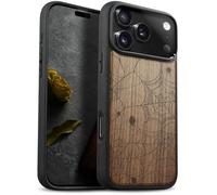 Carveit Magnetic Wooden Case for iPhone 17 Pro Case, Wood Artisan Engraved & Black Soft TPU Shockproof Cover, Compatible with MagSafe Wireless Chargers (The Web Spinner's Craft) Walnut
