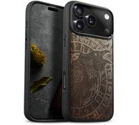 Carveit Magnetic Wooden Case for iPhone 17 Pro Case, Wood Artisan Engraved & Black Soft TPU Shockproof Cover, Compatible with MagSafe Wireless Chargers (Runic Raven Call) Walnut