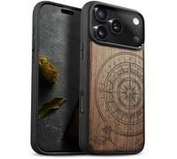 Carveit Magnetic Wooden Case for iPhone 17 Pro Case, Wood Artisan Engraved & Black Soft TPU Shockproof Cover, Compatible with MagSafe Wireless Chargers (The Compass and the Wave) Walnut