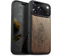 Carveit Magnetic Wooden Case for iPhone 17 Pro Case, Wood Artisan Engraved & Black Soft TPU Shockproof Cover, Compatible with MagSafe Wireless Chargers (Radiant Anchor Symbol) Walnut