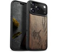 Carveit Magnetic Wooden Case for iPhone 17 Pro Case, Wood Artisan Engraved & Black Soft TPU Shockproof Cover, Compatible with MagSafe Wireless Chargers (Wave Reimagined) Walnut