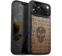 Carveit Magnetic Wooden Case for iPhone 17 Pro Case, Wood Artisan Engraved & Black Soft TPU Shockproof Cover, Compatible with MagSafe Wireless Chargers (The Book of Life & Death) Walnut