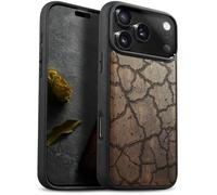 Carveit Magnetic Wooden Case for iPhone 17 Pro Case, Wood Artisan Engraved & Black Soft TPU Shockproof Cover, Compatible with MagSafe Wireless Chargers (Cracked Earth Texture) Walnut